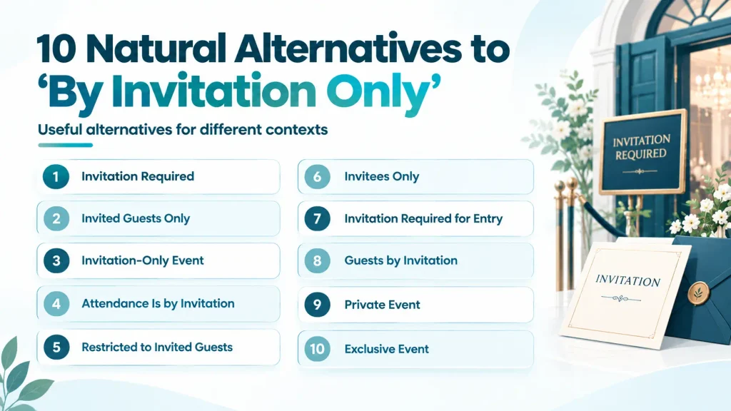 Quick reference showing natural alternatives to “by invitation only”