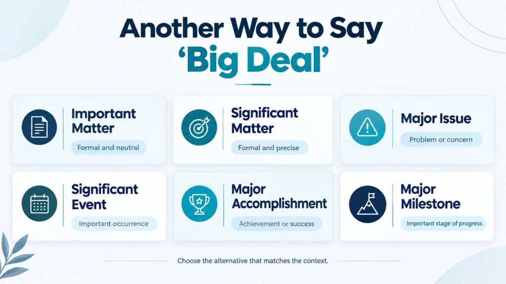 Quick-reference guide showing natural alternatives to “big deal” for different contexts
