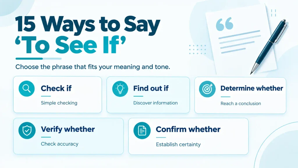 Quick reference showing natural alternatives to “to see if,” including check if, find out if, and determine whether