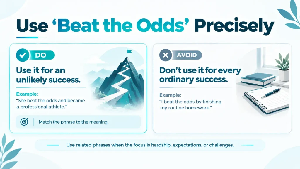 Do and avoid guide for using beat the odds and related expressions correctly