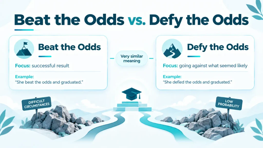 Comparison of beat the odds and defy the odds showing their difference in emphasis