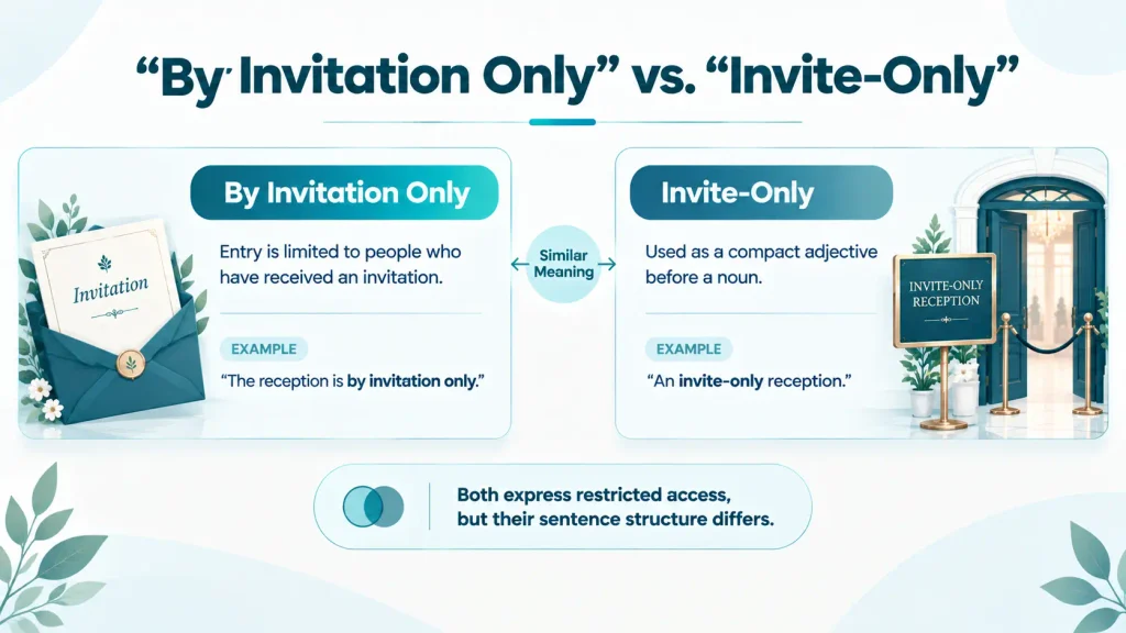 Comparison of “by invitation only” and “invite-only” usage and sentence structure