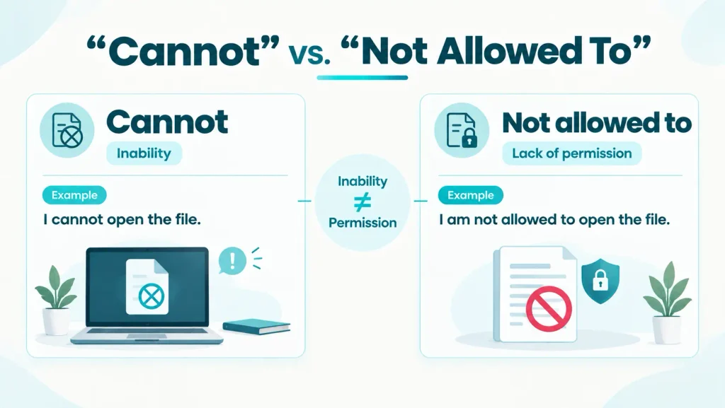 Visual comparison showing the difference between cannot for inability and not allowed to for permission