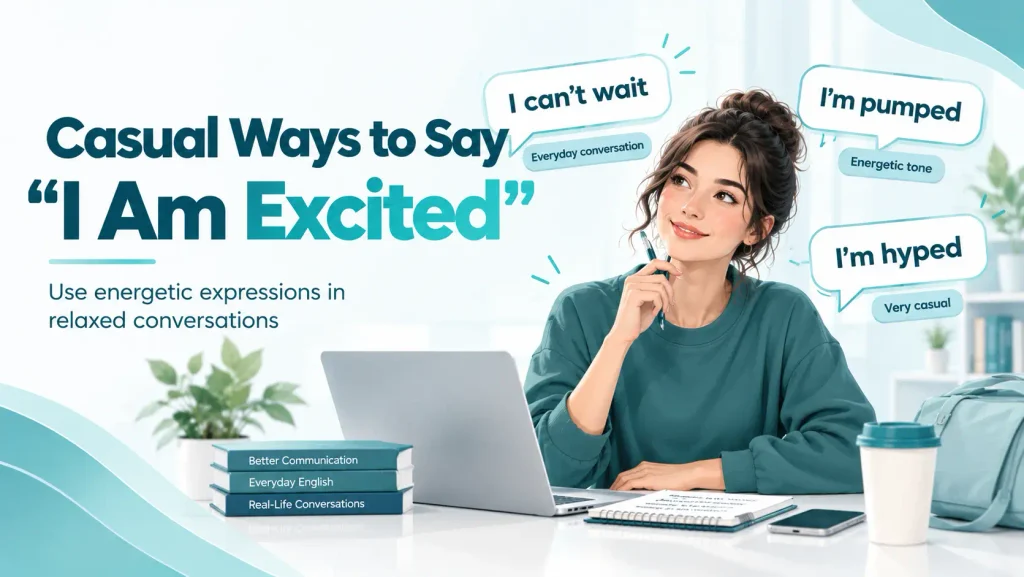 Casual English expressions for showing excitement including I cannot wait, I am pumped, and I am hyped