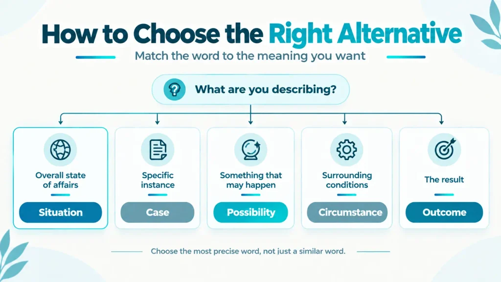 Decision guide showing how to choose the right alternative to scenario based on meaning