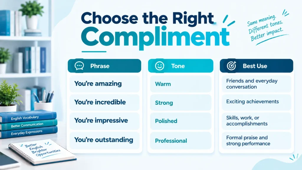 Comparison chart showing different tones for saying you are awesome