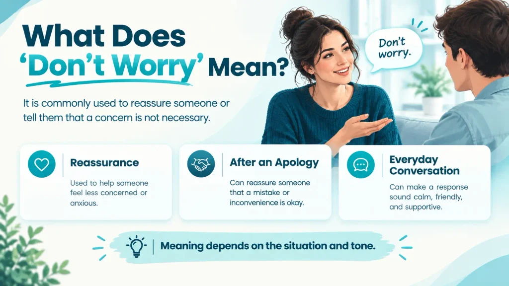 Guide explaining the meaning and common uses of “don’t worry” in everyday English