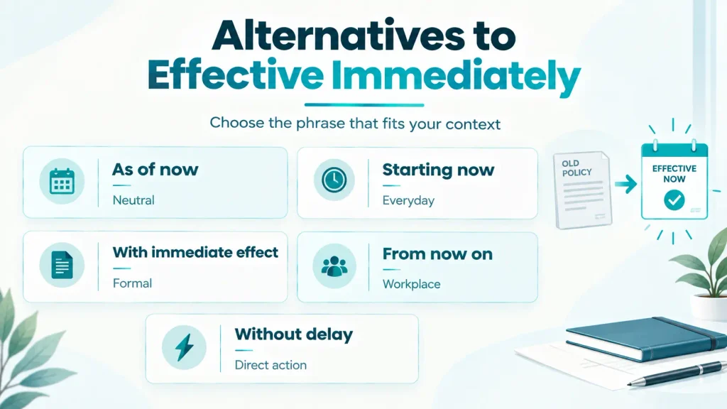 Quick-reference guide to alternatives for effective immediately, including as of now and starting now.