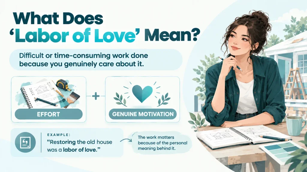Visual guide explaining “labor of love” as meaningful effort driven by personal care, enjoyment, or purpose.