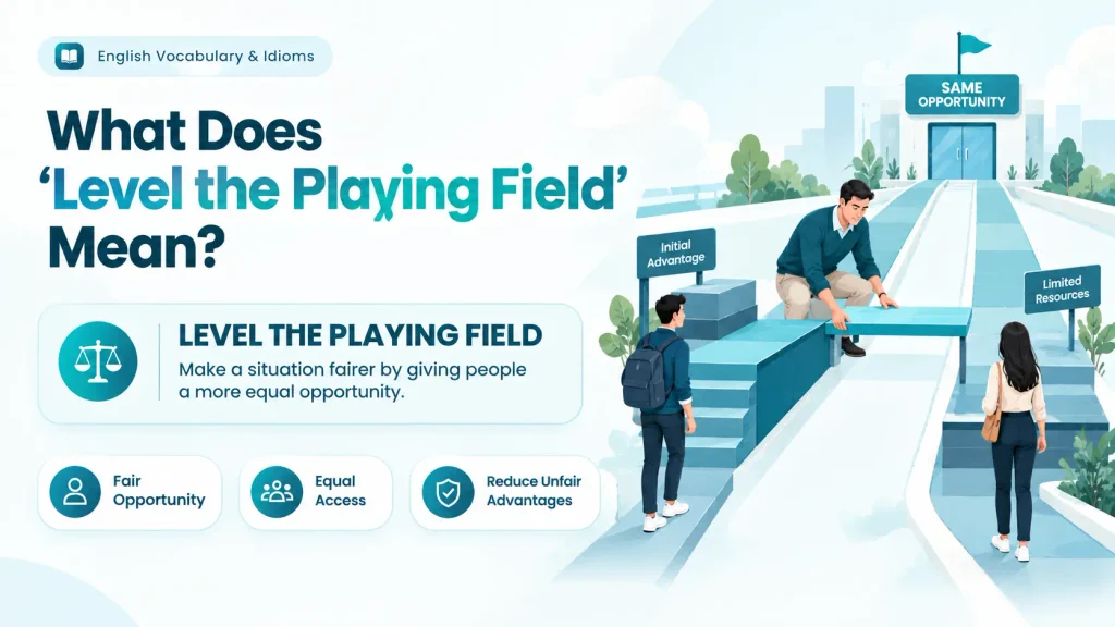 Illustration showing the meaning of level the playing field as creating a fairer and more equal opportunity