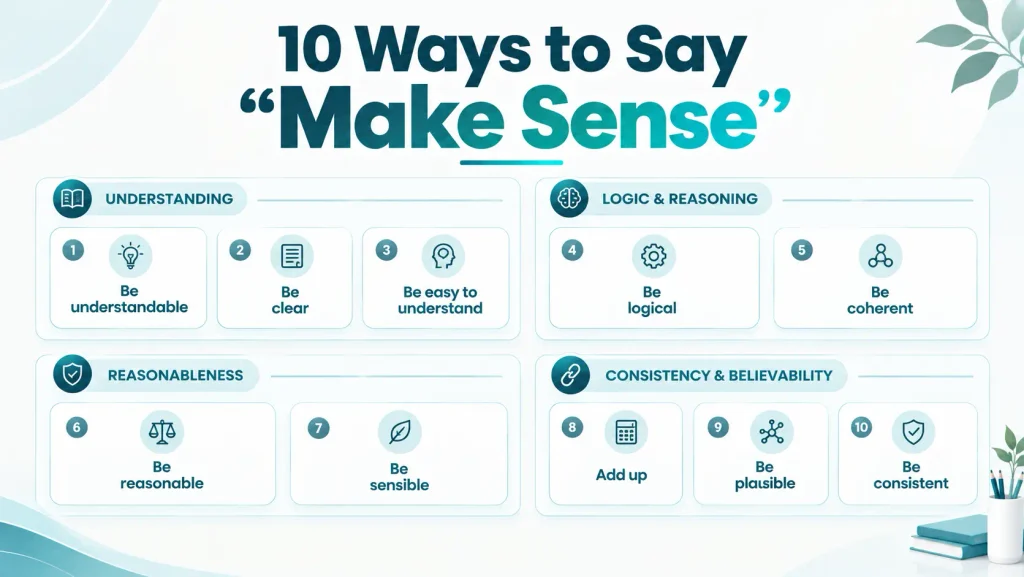Quick reference guide to natural alternatives for “make sense,” including clear, logical, reasonable, coherent, and plausible