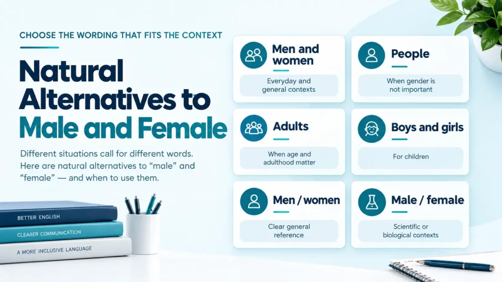 Guide showing how to choose wording for male and female based on context