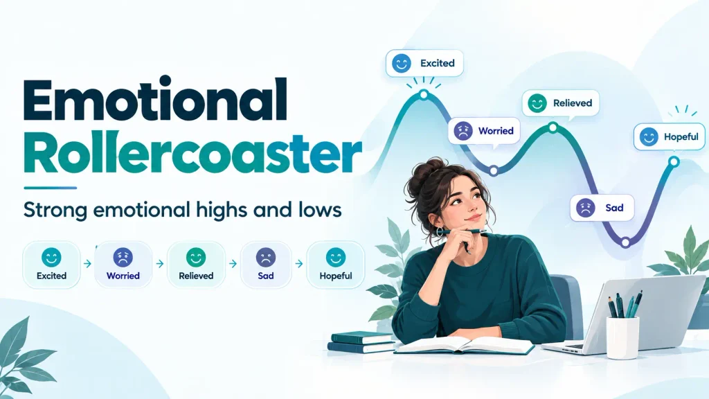 Illustration showing emotional highs and lows represented by changing feelings over time