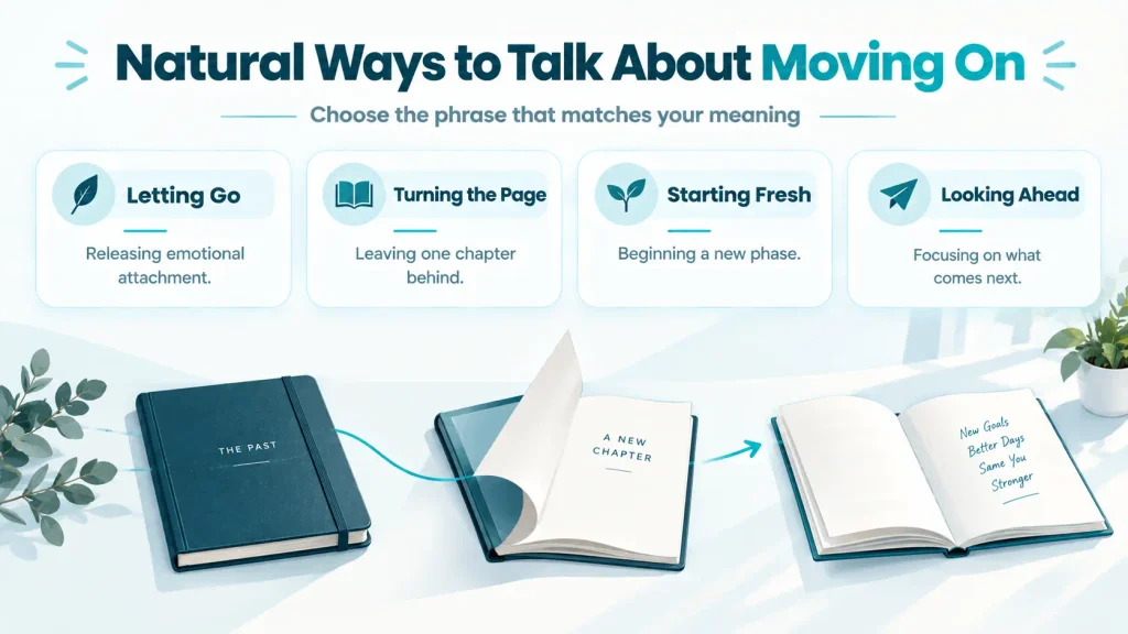 Guide to natural phrases for moving on after a breakup, including letting go and starting fresh.