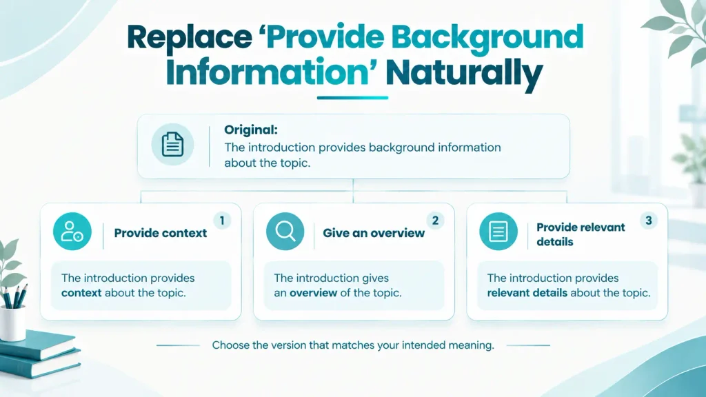 Sentence examples showing alternatives to provide background information
