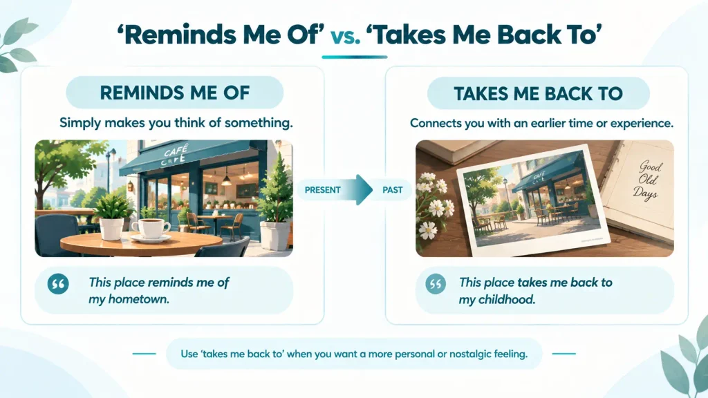 Visual comparison showing reminds me of as an association and takes me back to as a nostalgic past connection