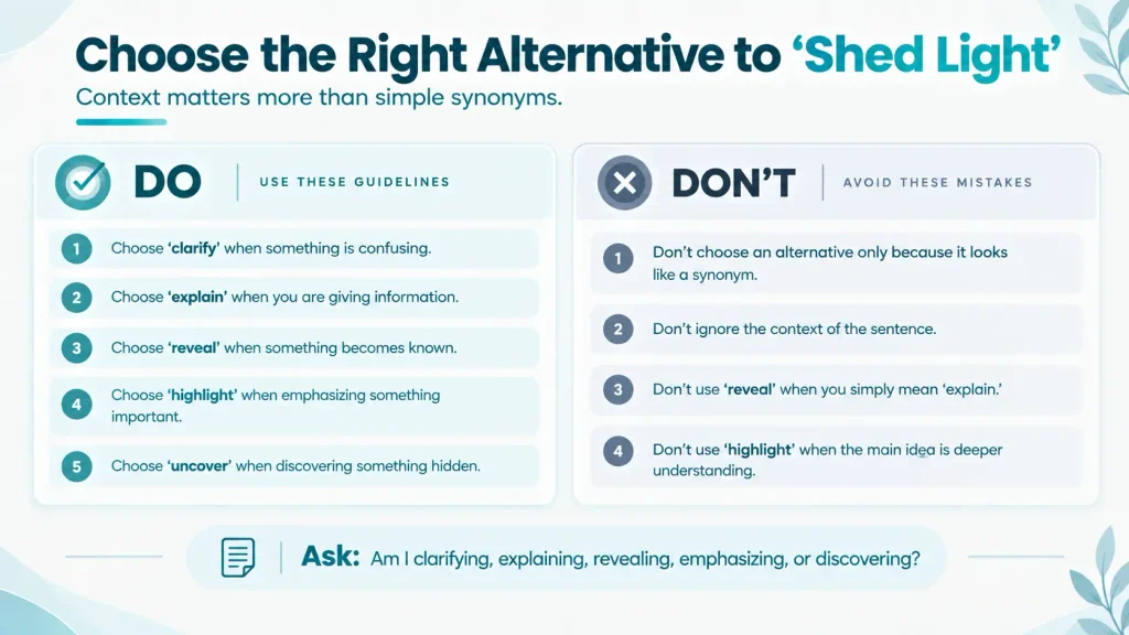 “Do and don’t guide showing how to choose natural alternatives to shed light based on context and meaning”