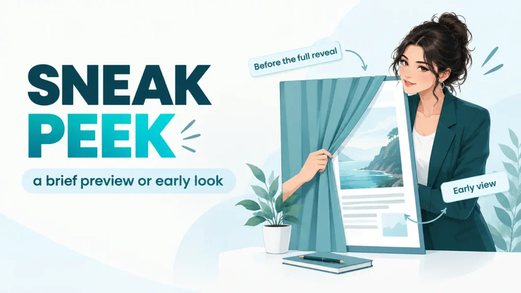 Visual explanation of sneak peek as a brief preview or early look