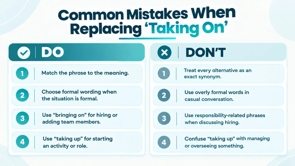 Do and don’t guide for choosing alternatives to taking on in different contexts