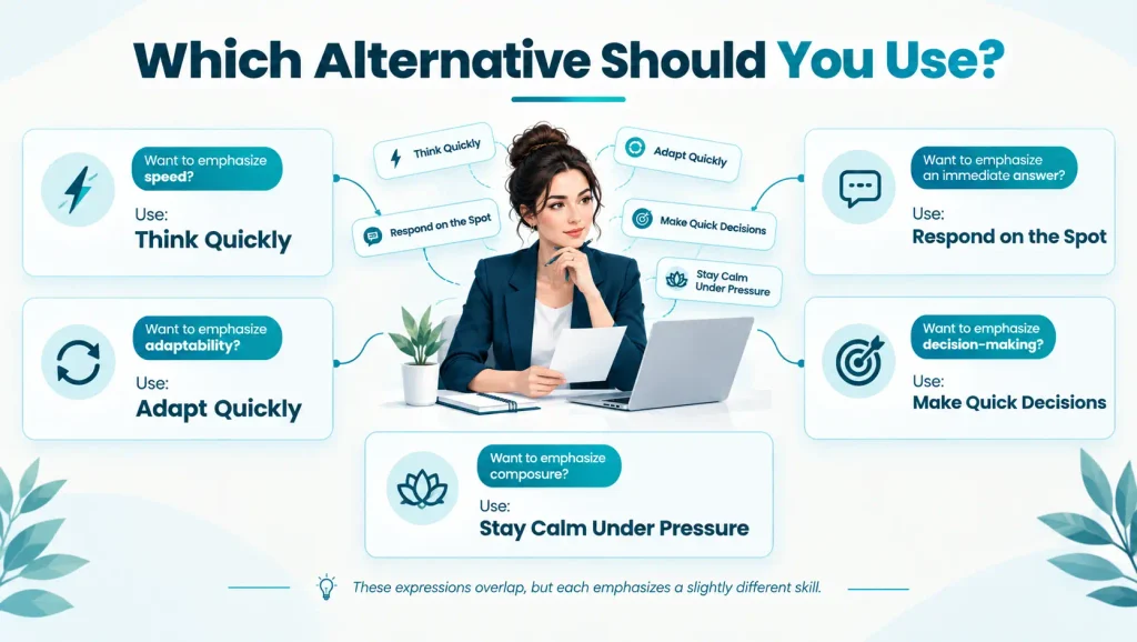 Context guide comparing alternatives to think on your feet for quick responses, adaptability, decision-making, and staying calm