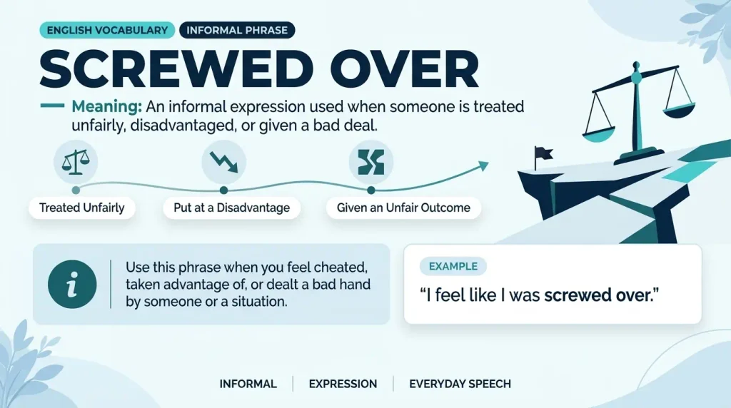 Visual explanation of what screwed over means, showing unfair treatment and disadvantage