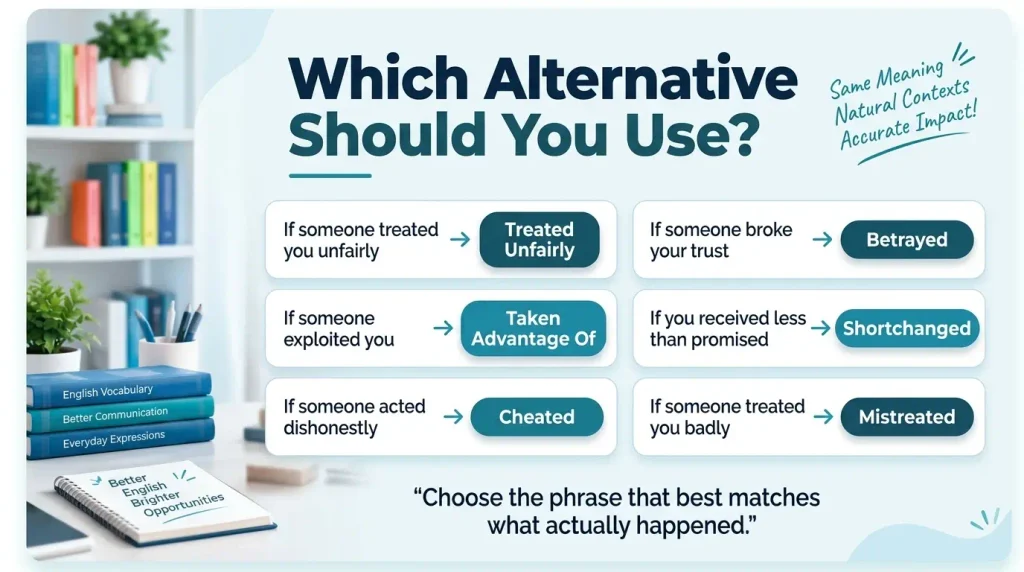 Comparison chart showing when to use different alternatives to screwed over