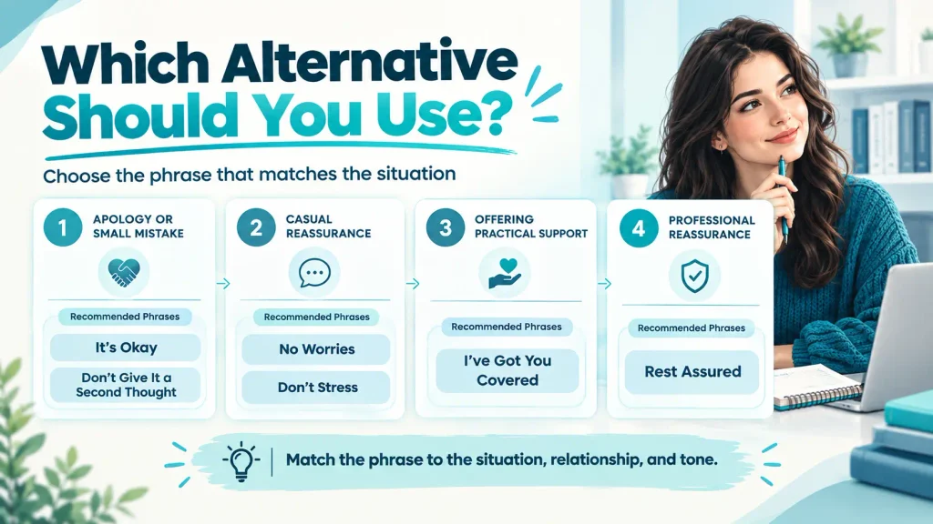 Decision guide showing which alternative to “don’t worry” to use in different situations