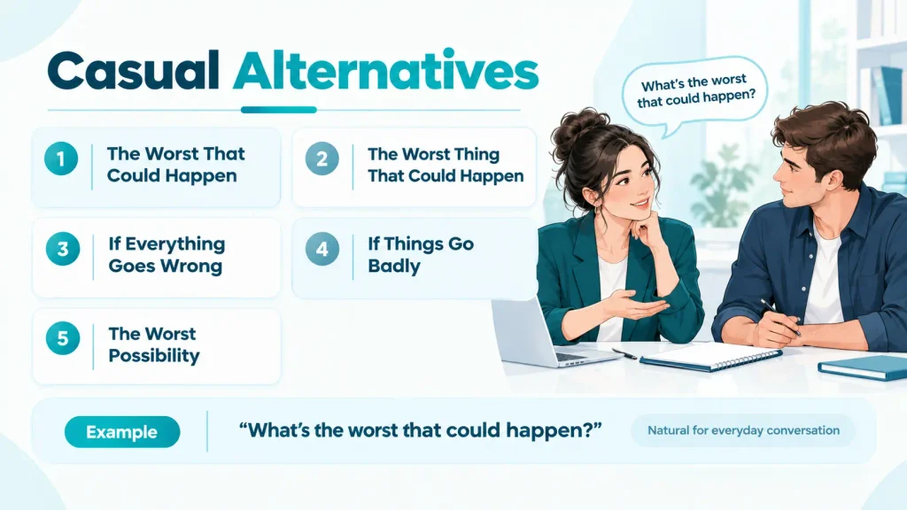 Casual alternatives to worst-case scenario including everyday conversational phrases