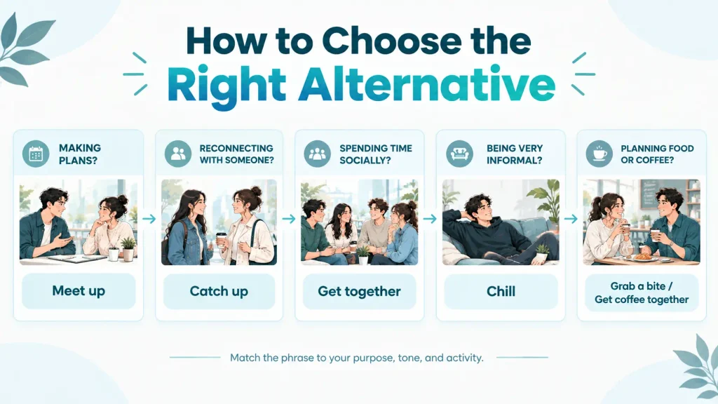 Decision guide for choosing the right alternative to “hang out” based on conversation context