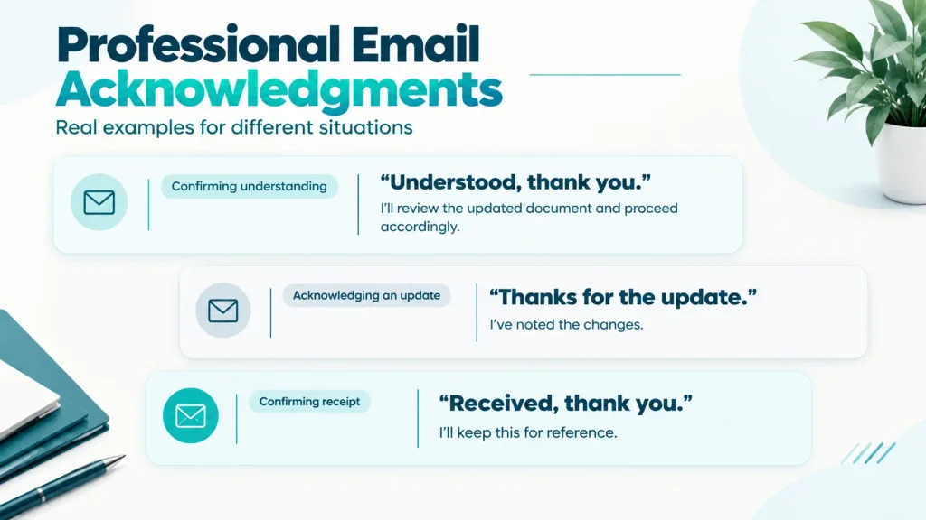 Examples of professional email replies using alternatives to “Got It”