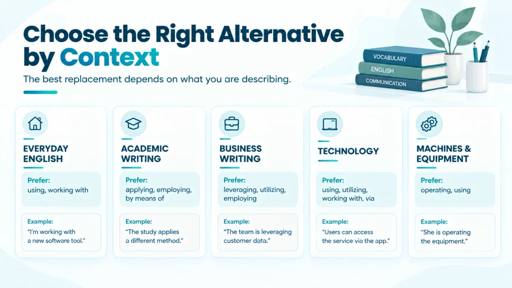 Guide showing which alternatives to using fit different writing contexts