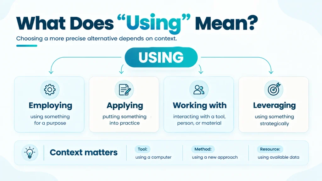 Visual guide explaining the meaning of using and how context affects word choice