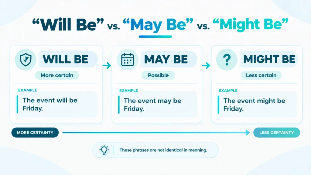 Certainty guide comparing will be, may be, and might be in future statements